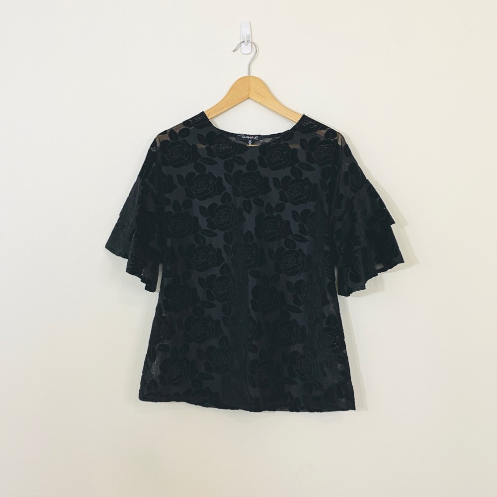 🖤 Must have | Black Velvet Sheer Top